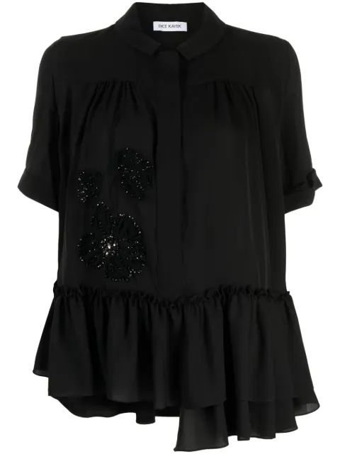 Dice Kayek floral-embroidered silk shirt Black R24C615
