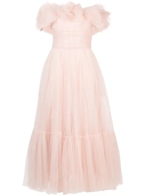 Ana Radu floral-appliqué tulle midi dress Pink 39718