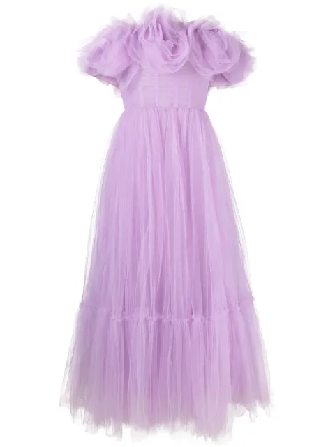 Ana Radu floral-appliqué tulle midi dress Purple 39718