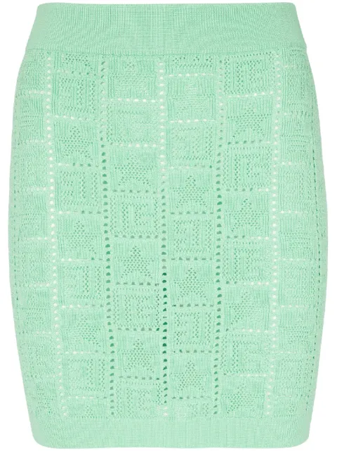 Balmain pointelle-knit monogram miniskirt Green CF1LB004KF97