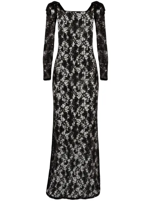 Nina Ricci bow-embellished sequinned lace gown Black 24PJRO032PA0486U9000