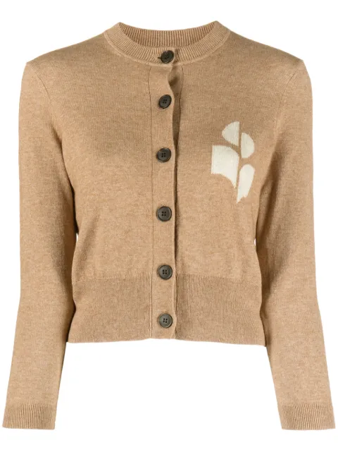 MARANT ÉTOILE Newton intarsia-logo cropped cardigan Neutrals CA0040FAA1X05E50CM
