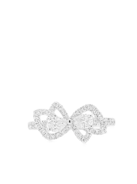 HYT Jewelry platinum diamond bow ring Silver R387HR