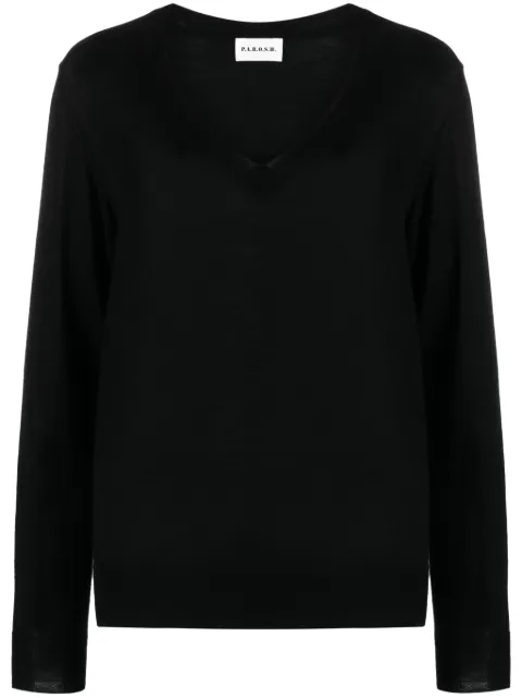 P.A.R.O.S.H. fine-knit V-neck top Black LINFAD511652