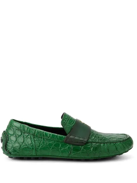 Ferragamo embossed crocodile effect leather loafers Green 772441