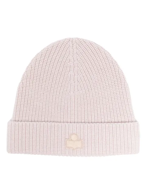 ISABEL MARANT logo-appliqué ribbed-knit beanie Neutrals BE015MFAA4L01A