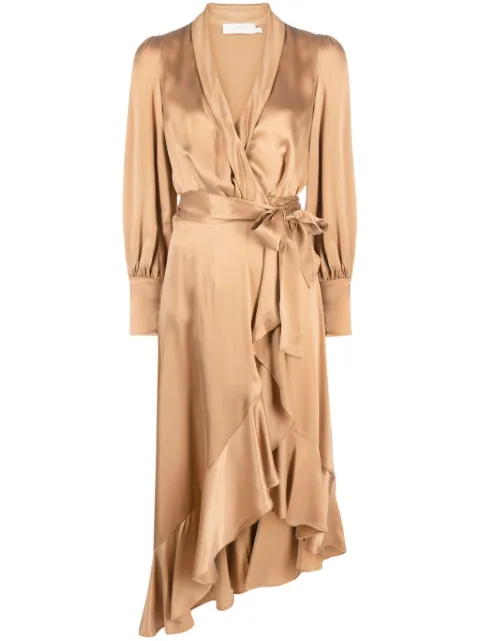 ZIMMERMANN long-sleeve wrap silk midi dress Neutrals 8066DRMAT