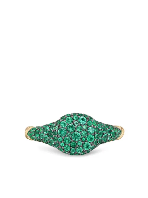 David Yurman 18kt yellow gold Petite Pavé emerald pinky ring (7mm) Gold R1799188AEM