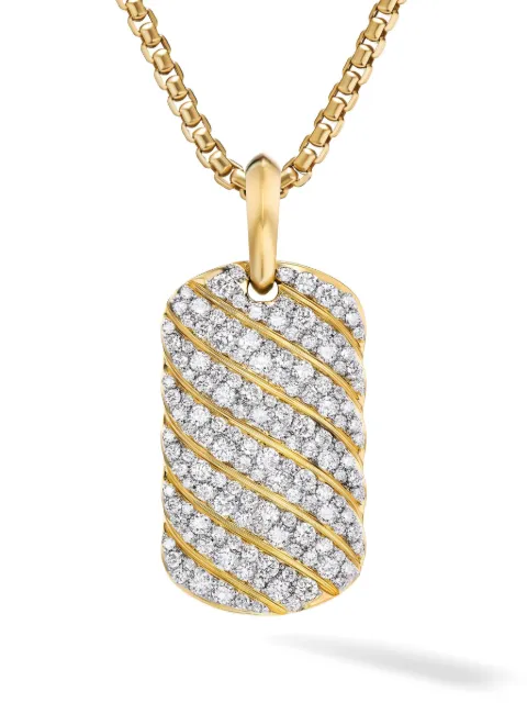 David Yurman 18kt yellow gold Sculpted Cable Tag diamond necklace charm Gold D25958