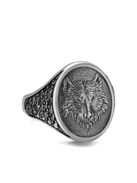 David Yurman sterling silver Petrvs Wolf diamond signet ring (21.5mm) Silver R35074MSSABD