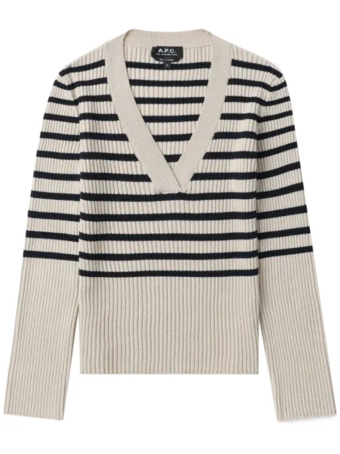 A.P.C. striped ribbed-knit jumper White WSAAZF23293