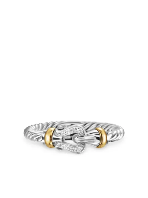 David Yurman 18kt yellow gold and sterling silver Petite Buckle diamond ring (2mm) Silver R16517DS8ADI
