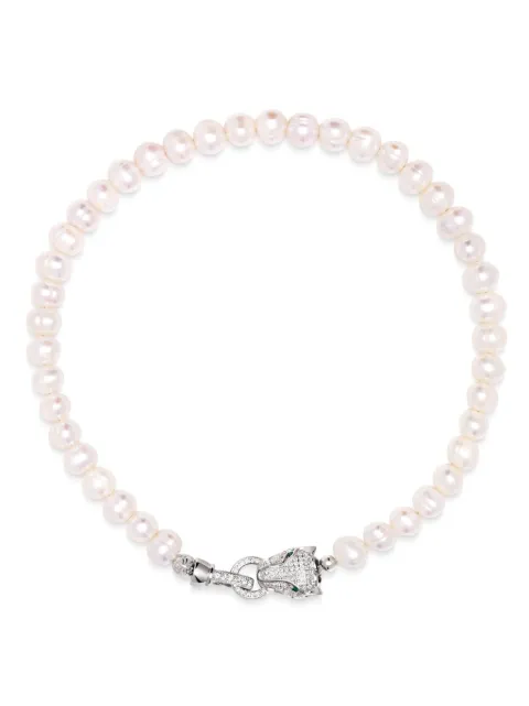 Nialaya Jewelry crystal-embellished pearl choker necklace White WNECK234