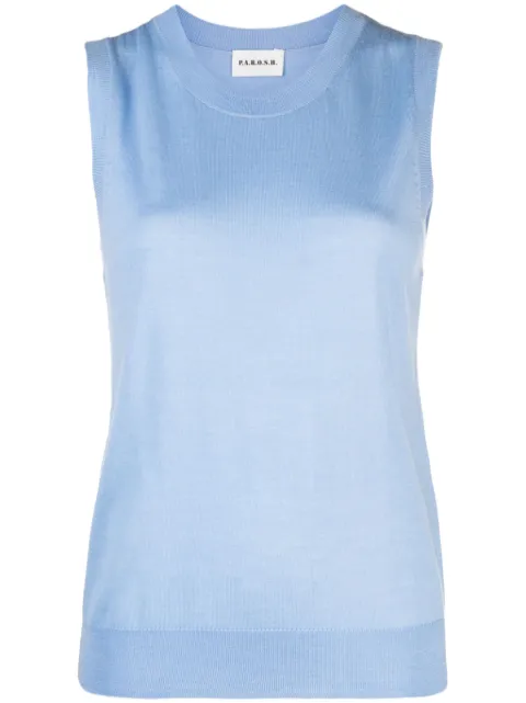 P.A.R.O.S.H. crew-neck fine-knit tank top Blue LINFAD500677