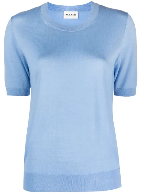 P.A.R.O.S.H. fine-knit short-sleeve jumper Blue LINFAD540779