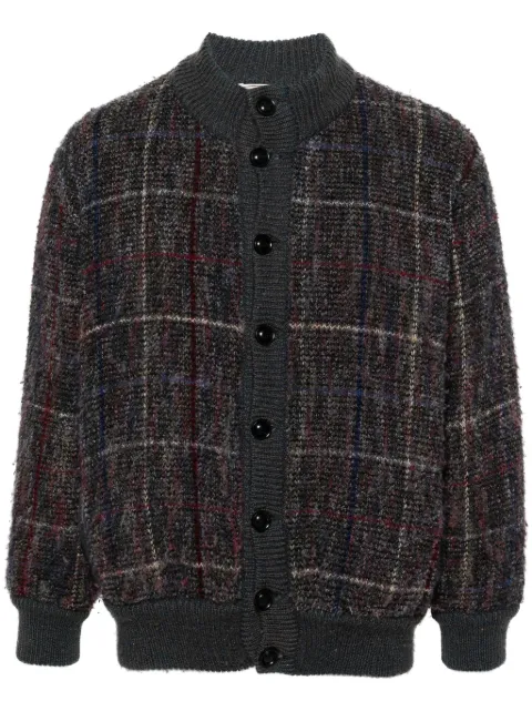 Missoni Pre-Owned 1980s ribbed-edge checkered wool cardigan Grey MIS600GF