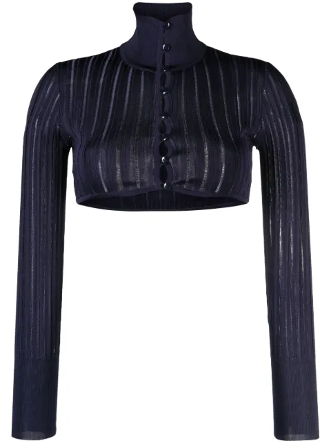 Alaïa ribbed mesh cropped cardigan Blue AA9S02234M712