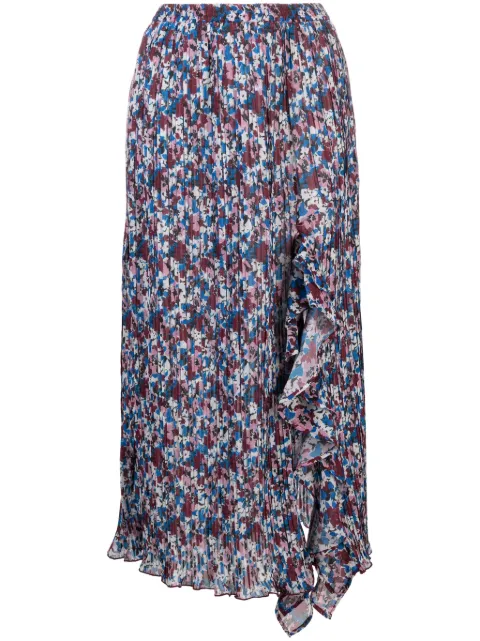 GANNI floral-print pleated midi skirt Blue F8836