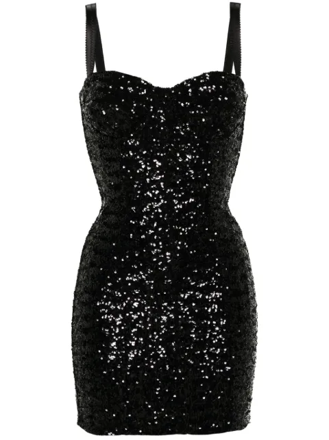 Dolce & Gabbana sweetheart-neck sequinned minidress Black F6CLMTFLM7Q