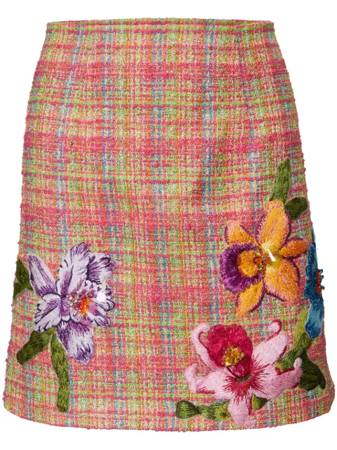 Carolina Herrera floral-embroidered tweed miniskirt Pink R2411E312LMT