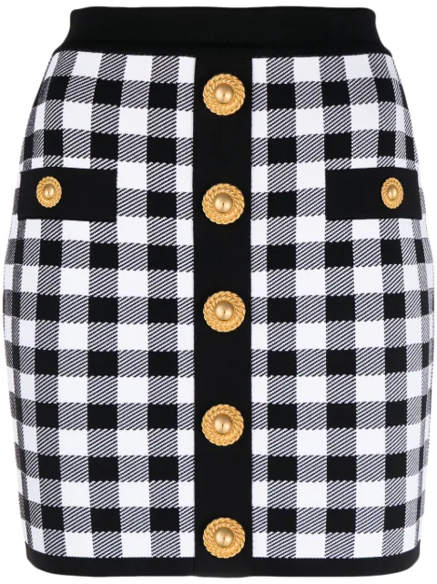 Balmain gingham fine-knit miniskirt Black CF1LB292KF51