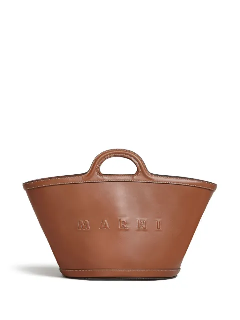 Marni small Tropicalia logo-embossed leather tote bag Brown BMMP0097U0LV589