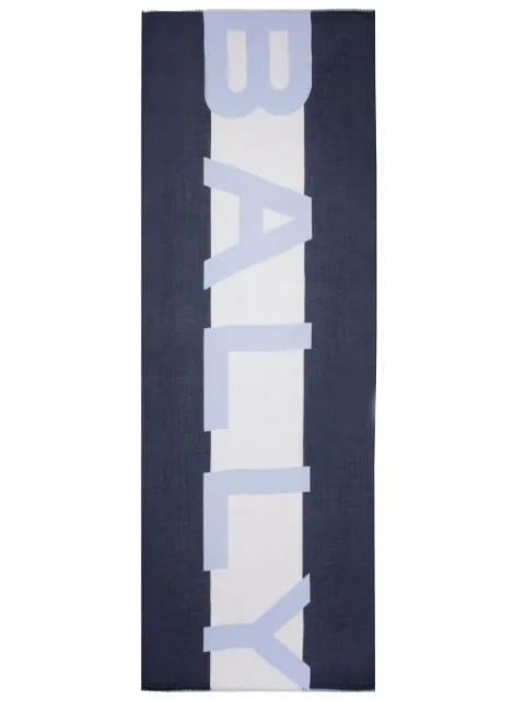 Bally logo-intarsia frayed scarf Blue MSC025MO018