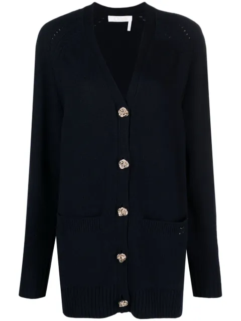 Chloé V-neck fine-knit cardigan Blue C24SMC0450148A