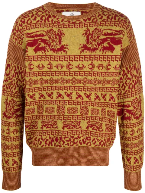 Vivienne Westwood intarsia-knit crew-neck jumper Yellow 3803002WK002O