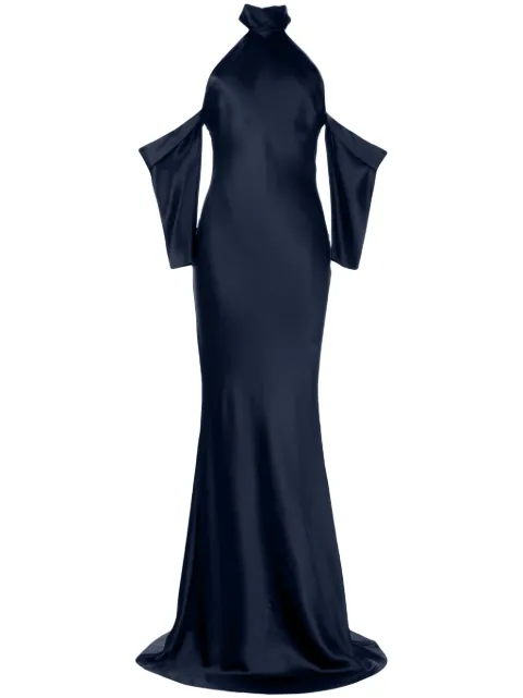 Michelle Mason halterneck drop-sleeve maxi dress Blue M9375