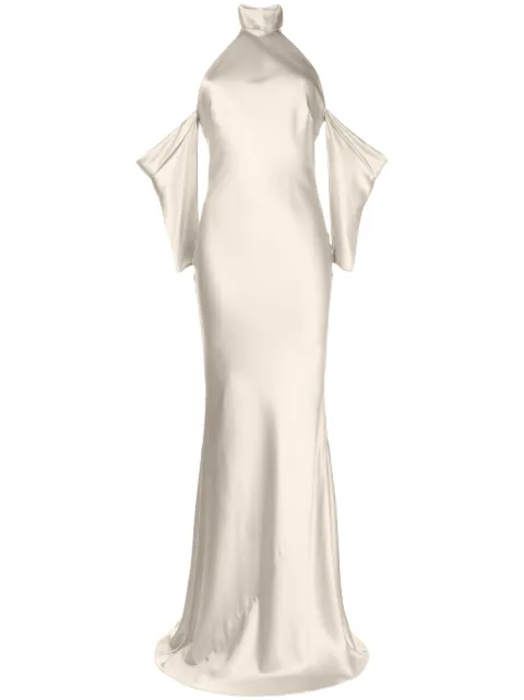 Michelle Mason halterneck drop-sleeve maxi dress Neutrals M9375