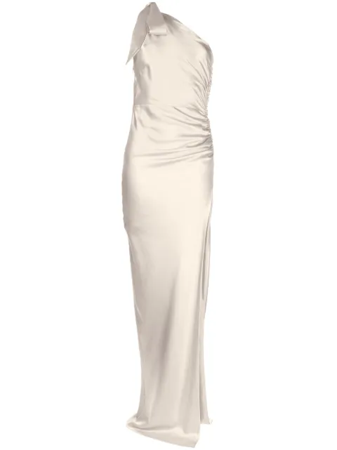 Michelle Mason asymmetric silk maxi gown Neutrals M9377