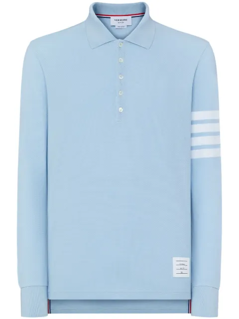 Thom Browne three-stripe long-sleeved polo shirt Blue MJP137G07976