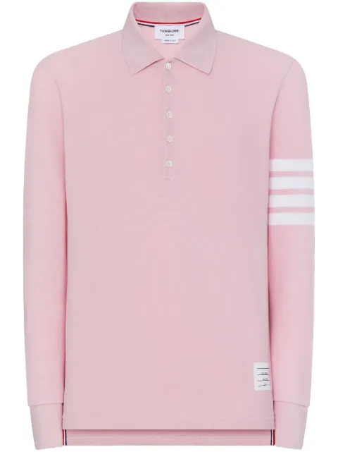 Thom Browne three-stripe long-sleeved polo shirt Pink MJP137G07976