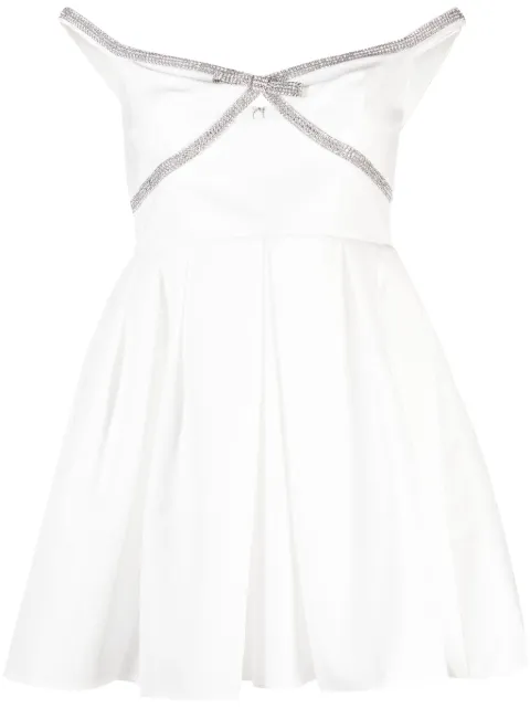 Self-Portrait diamanté-trim off-shoulder minidress White RS24030SW