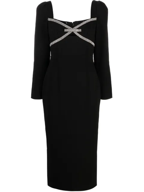 Self-Portrait bow-detail crepe midi dress Black RS24030MAB
