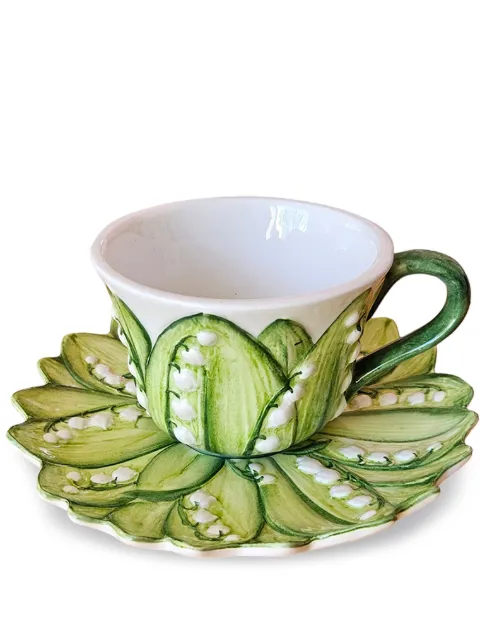 Les-Ottomans Lily Of The Valley ceramic teacup and saucer Green LVT01