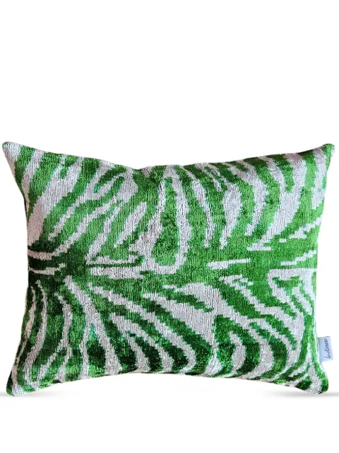 Les-Ottomans abstract-pattern print velvet-finish cushion Green V704