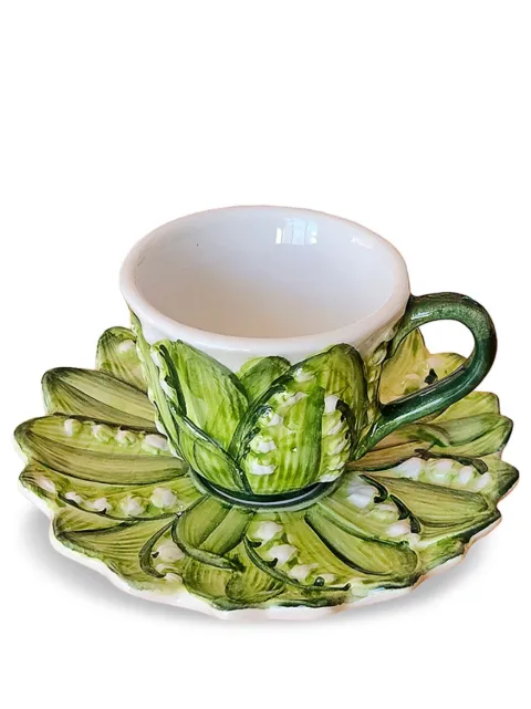 Les-Ottomans Lily Of The Valley ceramic coffee cup and saucer Green LVC01