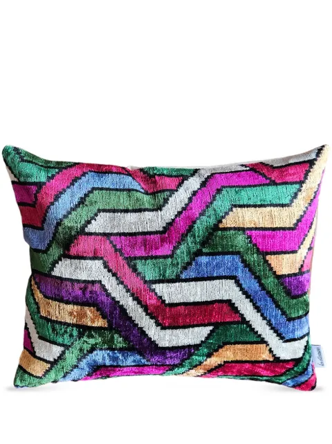Les-Ottomans geometric-pattern print velvet cushion Pink V702