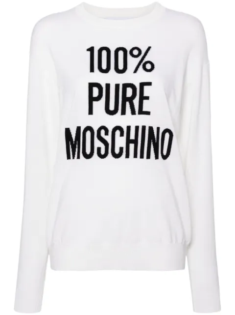 Moschino slogan intarsia-knit jumper Neutrals J09270500