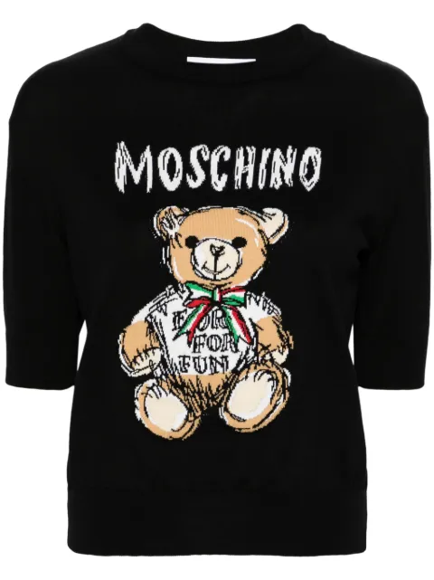 Moschino Teddy Bear-intarsia cropped jumper Black V09250502