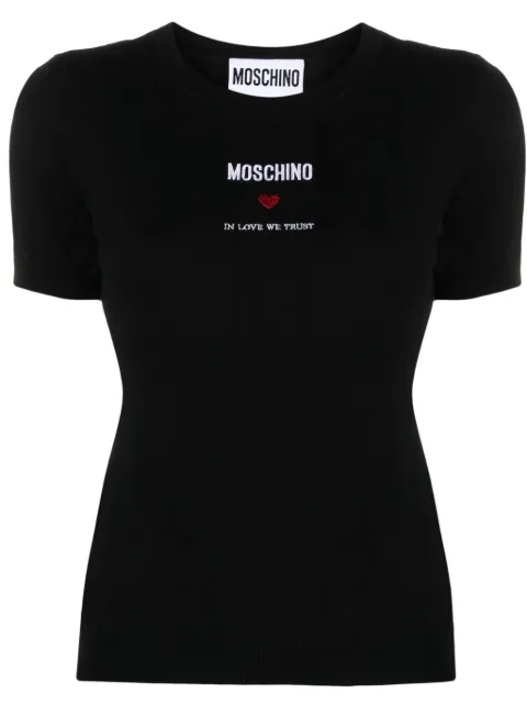 Moschino logo-embroidered cotton knitted top Black J09280502
