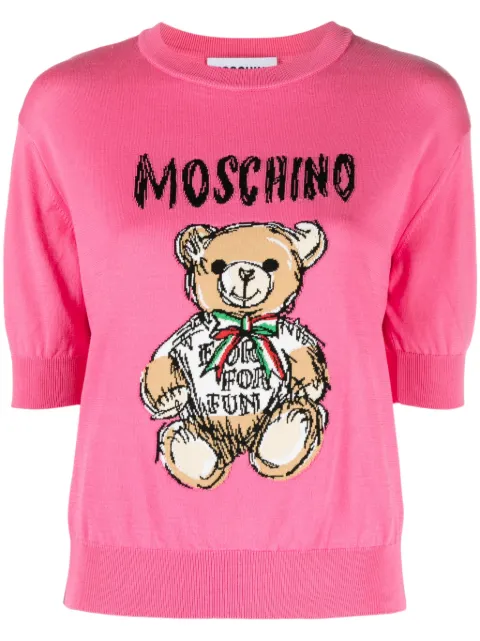 Moschino Teddy Bear-intarsia cropped jumper Pink V09250502