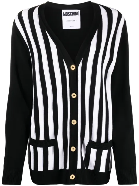 Moschino striped ribbed-knit cardigan Black A09150503