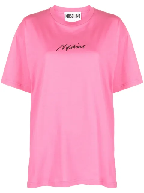 Moschino logo-embroidered cotton T-shirt Pink A07020541