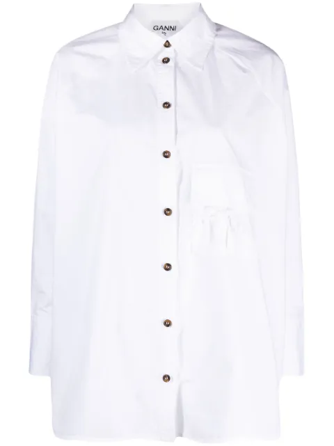 GANNI raglan-sleeved organic cotton shirt White F9073