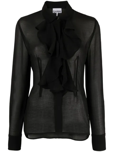 GANNI ruffled chiffon shirt Black F8786