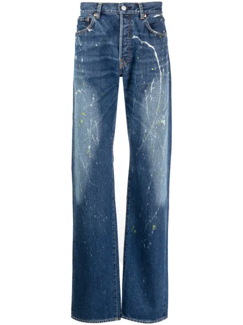 Yohji Yamamoto paint-splatter straight-leg jeans Blue HJP95027