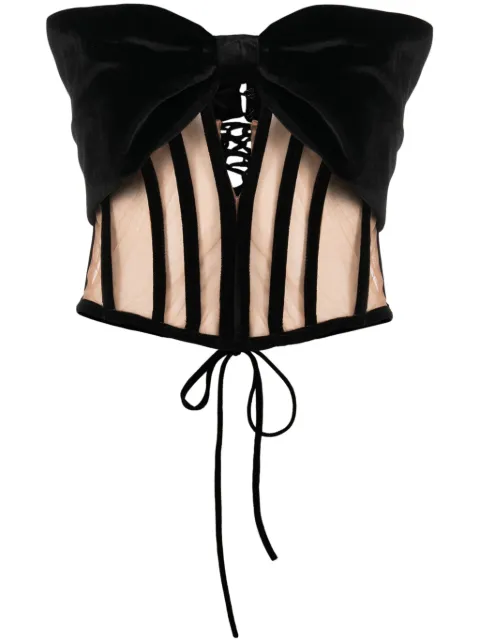 Ana Radu bow-detail velvet corset top Black 39557